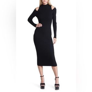 NWT Open Edit Black Mock Neck Cold Shoulder Long Sleeve Sweater Dress Size Large